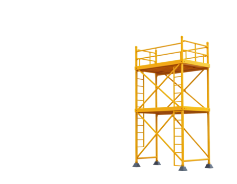 Yellow construction scaffolding structure for building work site