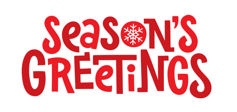SEASON'S GREETINGS red vector hand lettering banner with snowflake motif - Powered by Adobe