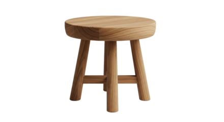 Isolated wooden stool with round seat, stylish design for interior decor, furniture prop