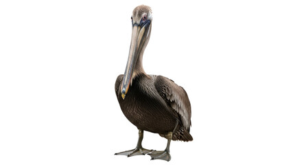 Isolated Brown Pelican in Natural Standing Pose Calmly Staring Ahead Detailed Plumage Feathers