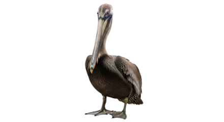 Isolated Brown Pelican in Natural Standing Pose Calmly Staring Ahead Detailed Plumage Feathers