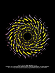 Music poster design background. Electro Sound Cover Template with dynamic abstract gradient circular geometric line shapes for t-shirt screen printing, technology, digital, party, festival and club.