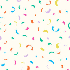Colorful party seamless pattern. Confetti background. Flat style. Celebration wrapping paper design. Kids party festive texture