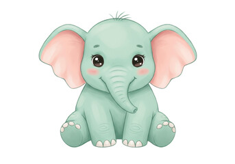 Isolated cartoon elephant, cute pastel blue animal character smiling with big eyes, joy