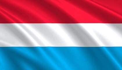 Fototapeta premium Luxembourg flag with red, white, and light blue horizontal stripes waving, symbolizing national pride, identity, and European heritage.