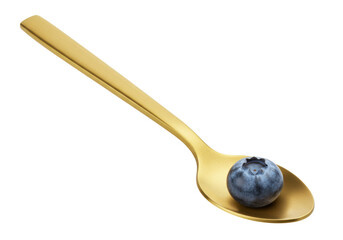 Isolated Blueberry on a Golden Spoon, Awaiting Tasting, Exquisite Still Life Close-up Shot