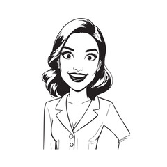 Beautiful Woman in Formal Dress Black and White Illustration Vector Art Design
