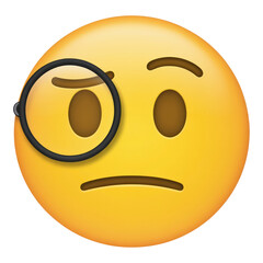 Fototapeta premium Emoji with Monocle Displaying Curiosity Skepticism or Intellectual Consideration on a Yellow Background