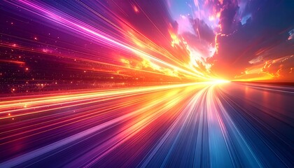 A vibrant, fast-moving highway