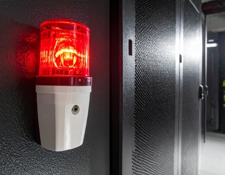 Red Emergency Light in Server Room Warning Indicator - Powered by Adobe