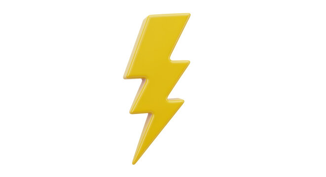 Isolated bright yellow lightning bolt icon, electricity symbol, danger sign, comic book style