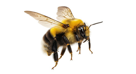 Isolated bumble bee macro closeup detail, vibrant yellow and black insect studio shot