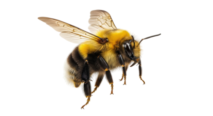 Isolated bumble bee macro closeup detail, vibrant yellow and black insect studio shot