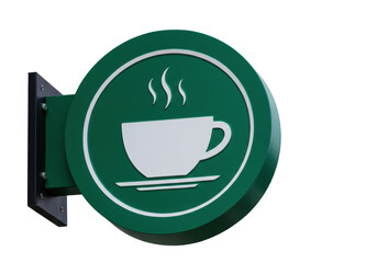 Isolated coffee shop sign on bracket offering a hot beverage drink and inviting ambiance