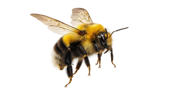 Isolated bumble bee macro closeup detail, vibrant yellow and black insect studio shot