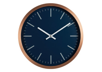 Isolated Clock with Copper Border and Dark Face Shows Ten Minutes to Three O’Clock