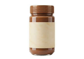Isolated jar of chocolate hazelnut spread with blank label is ready for your message