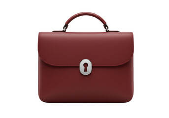 Isolated Leather Briefcase, Classic Design, Vintage Style, Burgundy Color, Lock Details, Retro, Modern