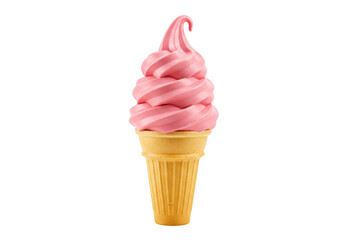 Isolated Strawberry Ice Cream Cone, Dessert, Sweet Treat, Waffle Cone, Refreshment, Summer