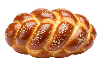 Isolated braided challah bread, festive baked sweet food for celebration and holidays, fresh loaf