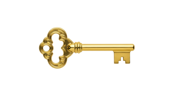 Isolated antique gold key with intricate design for unlocking secrets and opportunities