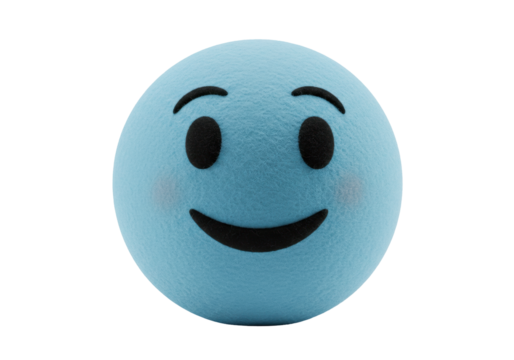 Isolated blue happy smiling face emoticon on clear backdrop, fun concept expression render
