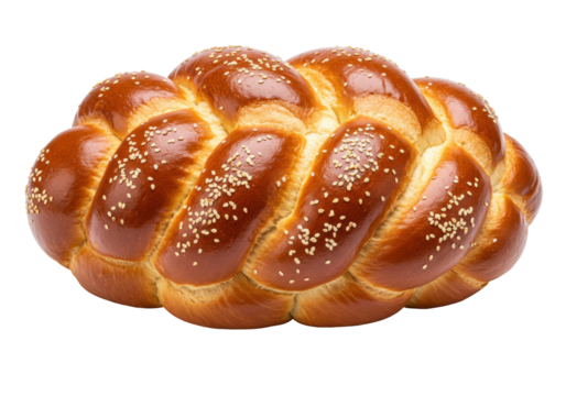 Isolated braided challah bread, festive baked sweet food for celebration and holidays, fresh loaf