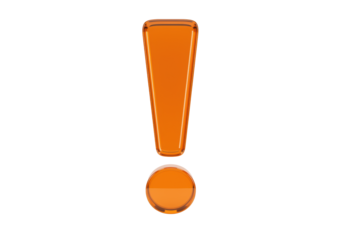 Isolated orange exclamation mark symbol for highlighting importance, glossy icon design