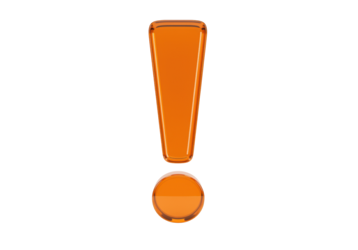 Isolated orange exclamation mark symbol for highlighting importance, glossy icon design