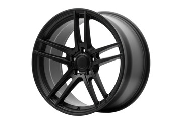 Obraz premium Isolated Matte Black Car Wheel angled to the left, automotive equipment for tire mount
