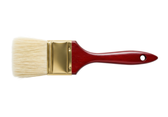 Isolated paint brush with a wooden handle for a painter or home repair projects use
