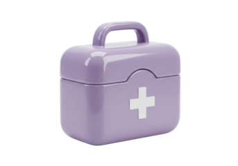Isolated lavender first aid kit, medical supply box with handle on neutral background