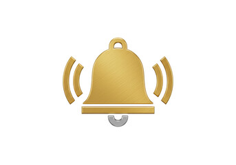 Isolated golden notification bell icon concept for alert or alarm reminder message symbol