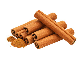 Isolated Cinnamon Sticks and Powder, Delicious Condiment for Food Preparation and Baking