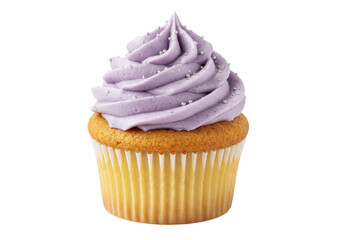 Isolated frosted cupcake with silver dragees, treat for party celebration or dessert