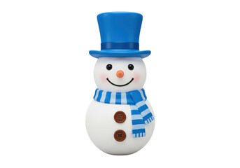 Isolated snowman with a blue hat and scarf, winter season, Christmas and New Year holidays