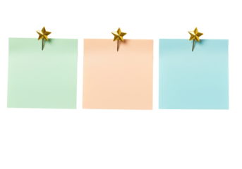 Isolated multicolored sticky notes with push pins, for bulletin board or reminder