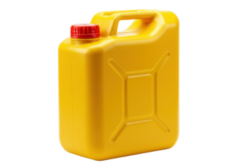 Isolated yellow plastic jerrycan against a neutral background for storing gas, oil or other liquids