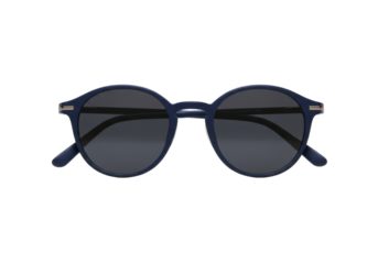 Isolated Blue round frame sunglasses on a seamless surface for eye protection and fashion