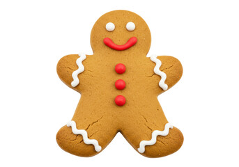 Isolated gingerbread man cookie with decoration, holiday treat for Christmas celebration