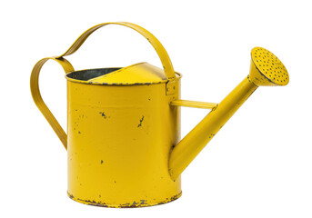 Isolated yellow watering can, gardening equipment for pouring water on plants and flowers outdoors