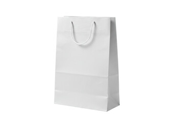 Isolated white paper shopping bag with handles, for retail or promotional use, clean shot