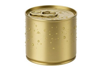 Isolated gold-colored canned food product for preservation, grocery, supermarket, or storage