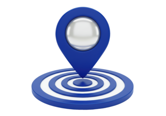 Isolated Blue and Silver Target Pin Pointing to Center Focus Destination Navigation Design