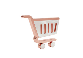 Isolated, 3D illustration of a rose gold shopping cart with minimalist design, retail business