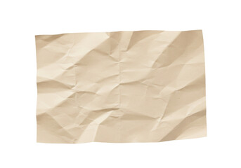 Isolated beige crumpled sheet paper background, wrinkled surface texture, blank note