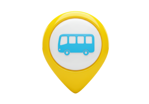 Isolated map pointer bus location, public transport stop for route finder app or destination