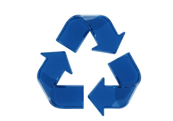 Isolated recycle symbol with blue arrows curving around in a triangle, reusable material concept