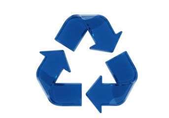 Isolated recycle symbol with blue arrows curving around in a triangle, reusable material concept