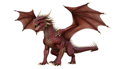 Isolated Red Dragon Creature Standing with Wings Spread Open Looking Aggressively Forward © Andrei
